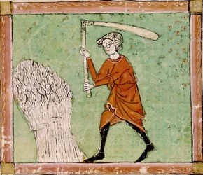 Fol.59r August: Weizendreschen